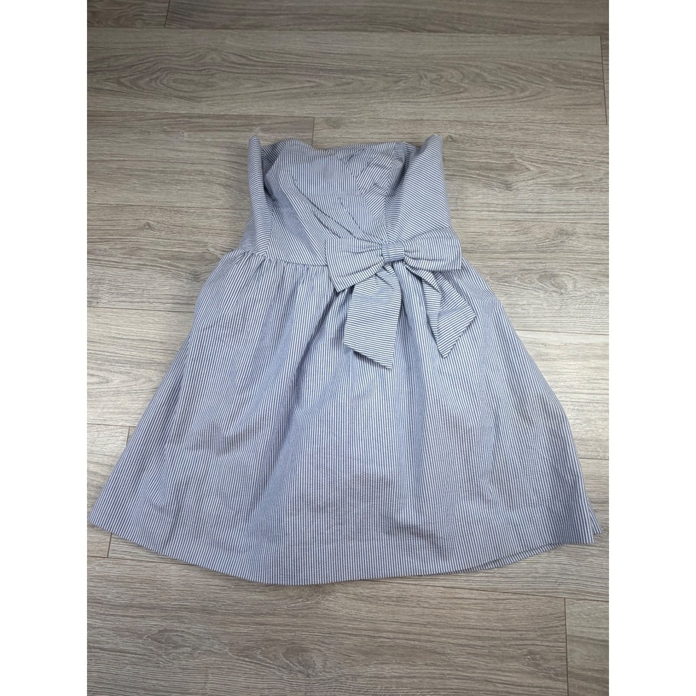 Lilly‎ Pulitzer Strapless Seersucker Bow Dress Blue White Stripe Cotton Large